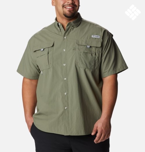 Men's Columbia PFG Bahama II Short Sleeve Shirts Olive | Plus Size CA-V46C5